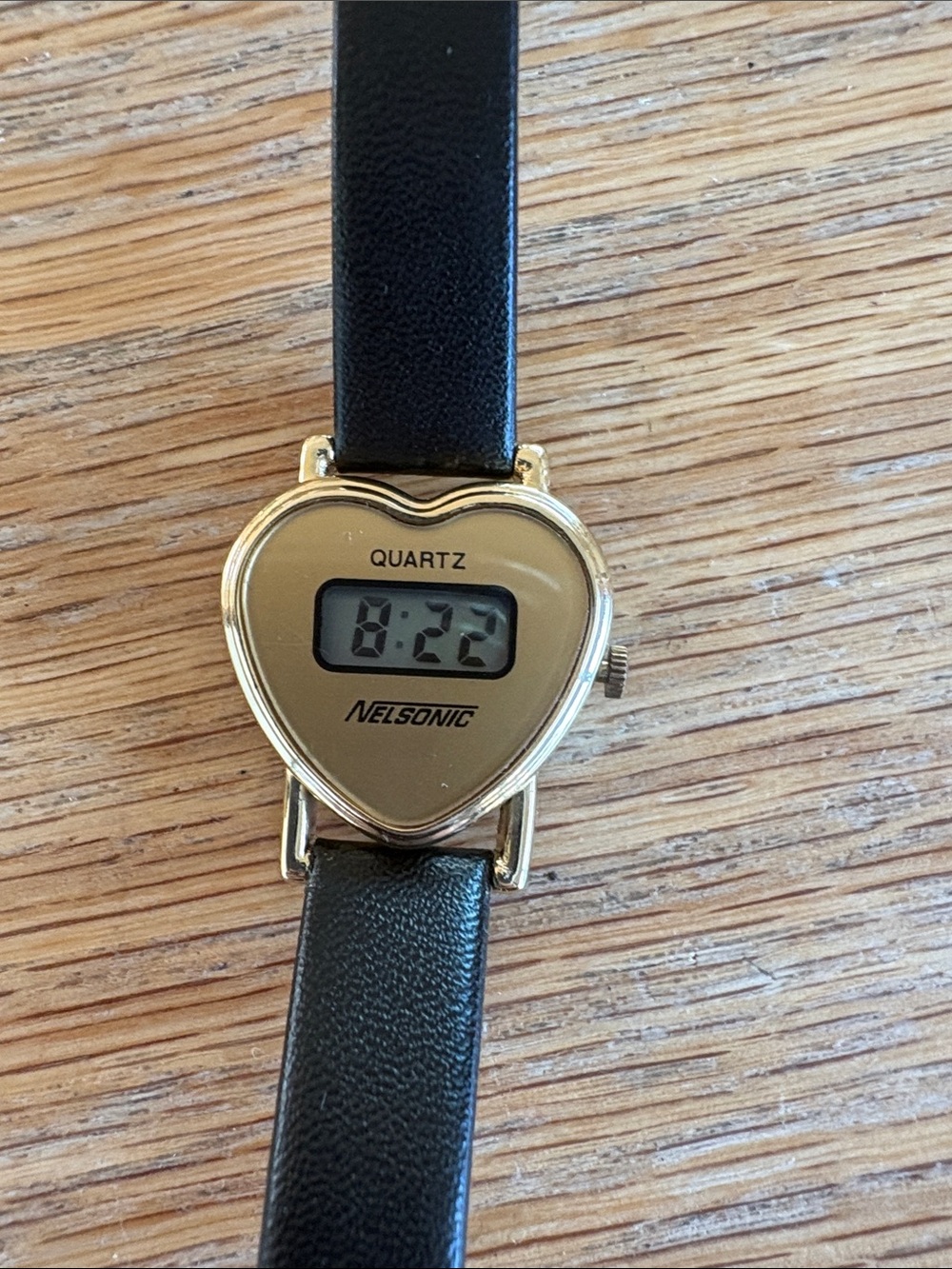 Heart-Shaped Gold Digital Watch with Black Strap